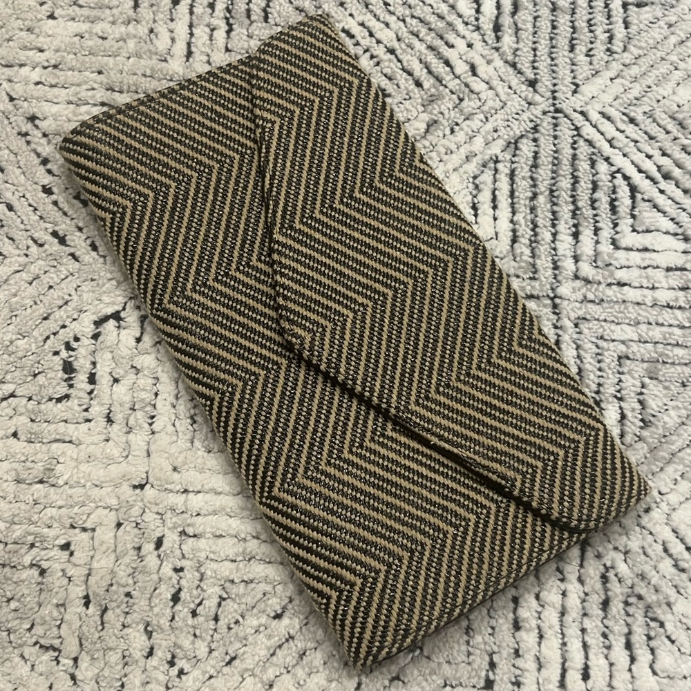 Unique Vintage Black and Tan Chevron Clutch